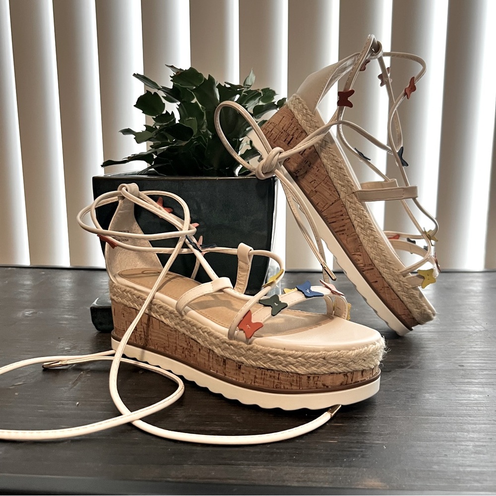 Colorful Butterfly Espadrille Wedge Sandals